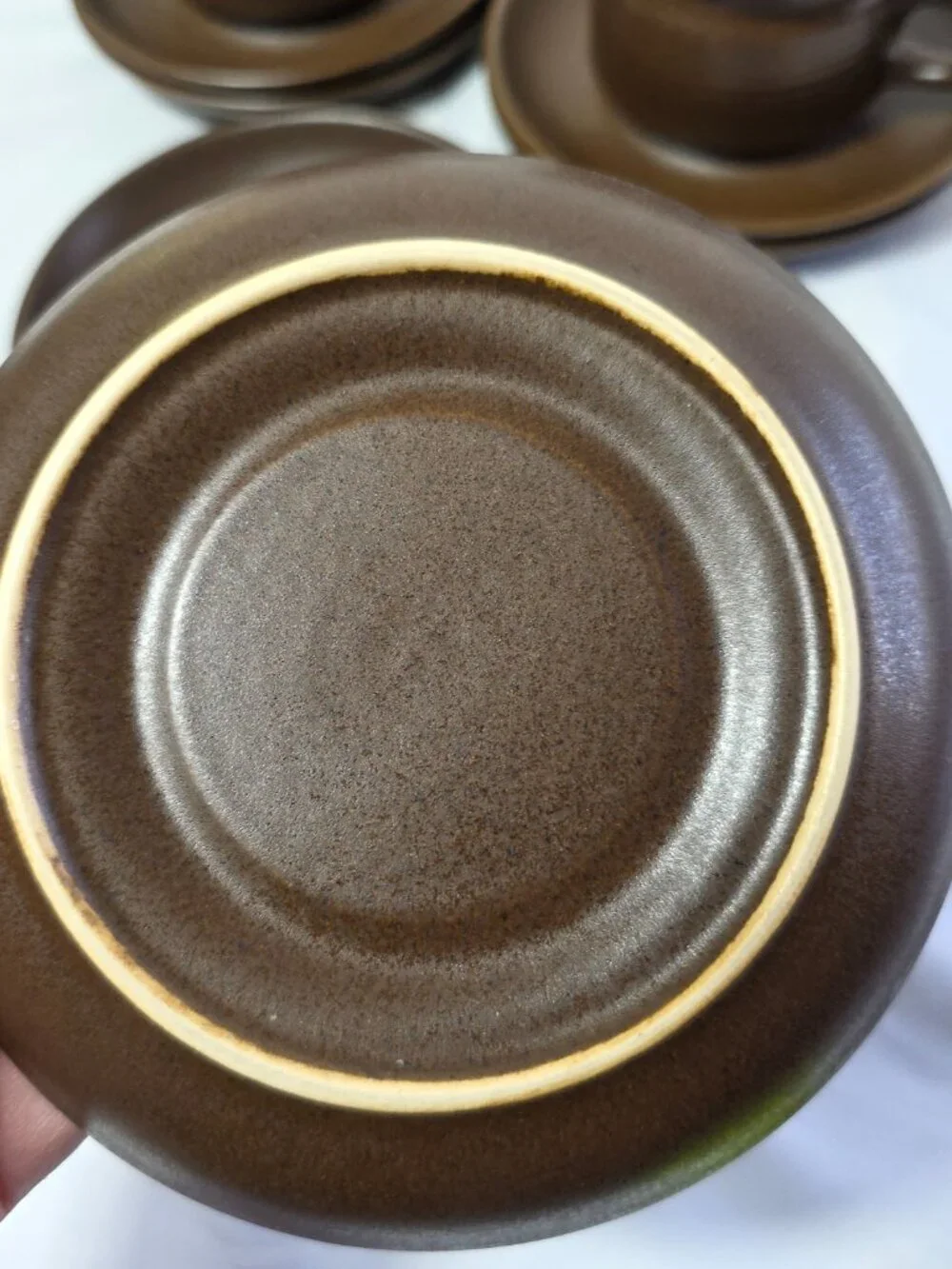 Six Denby Langley Mayflower Cup & Saucer Sets Brown with Bands